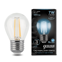 Светодиодная лампа Gauss LED Filament шар 7Вт. Е27 (естественный белый свет)